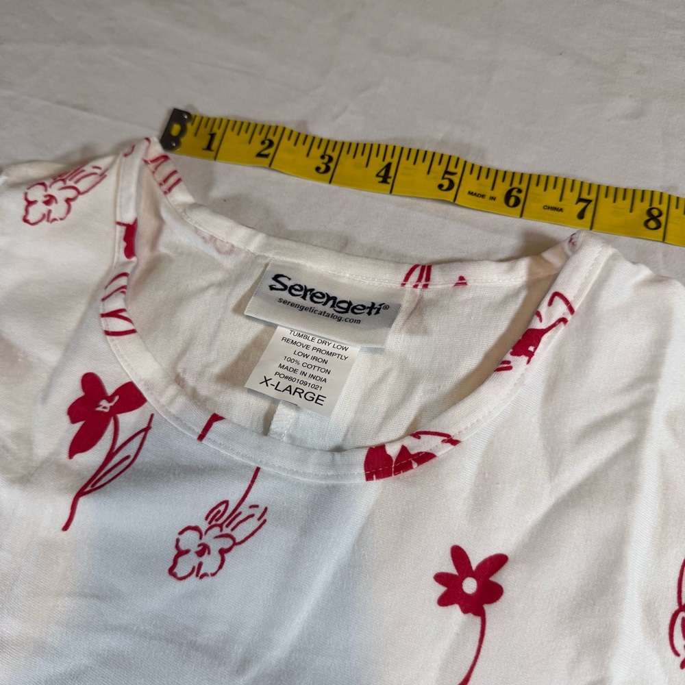 Serengeti White & Red Floral XL Maxi Dress Short Sleeve Women’s A-Line Pullover - Picture 8 of 15